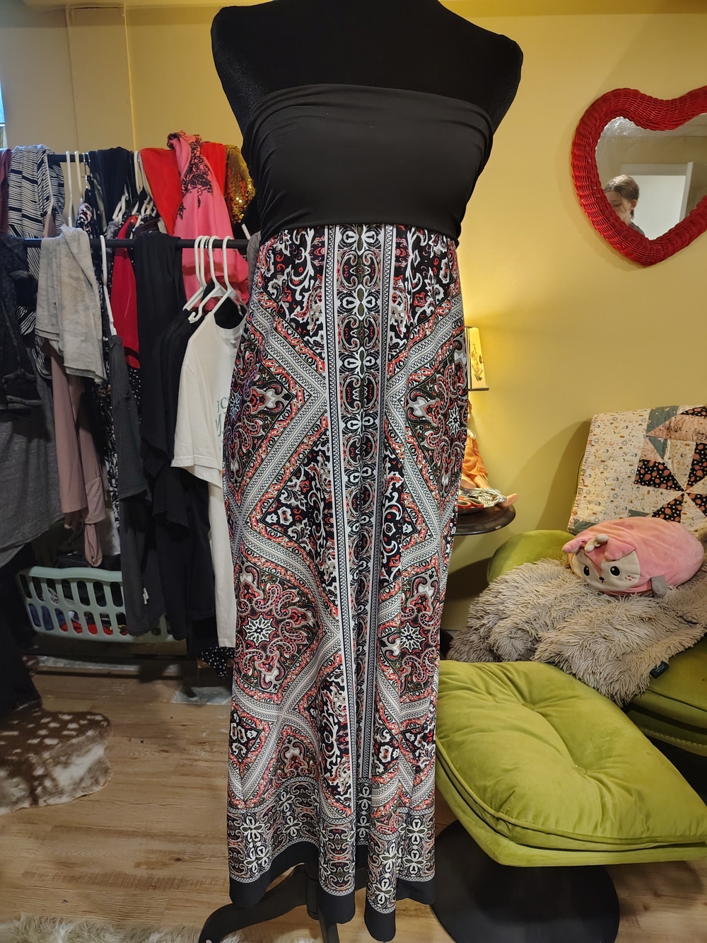 Alyx Black Strapless Maxi Skirt with Red Paisley Panel